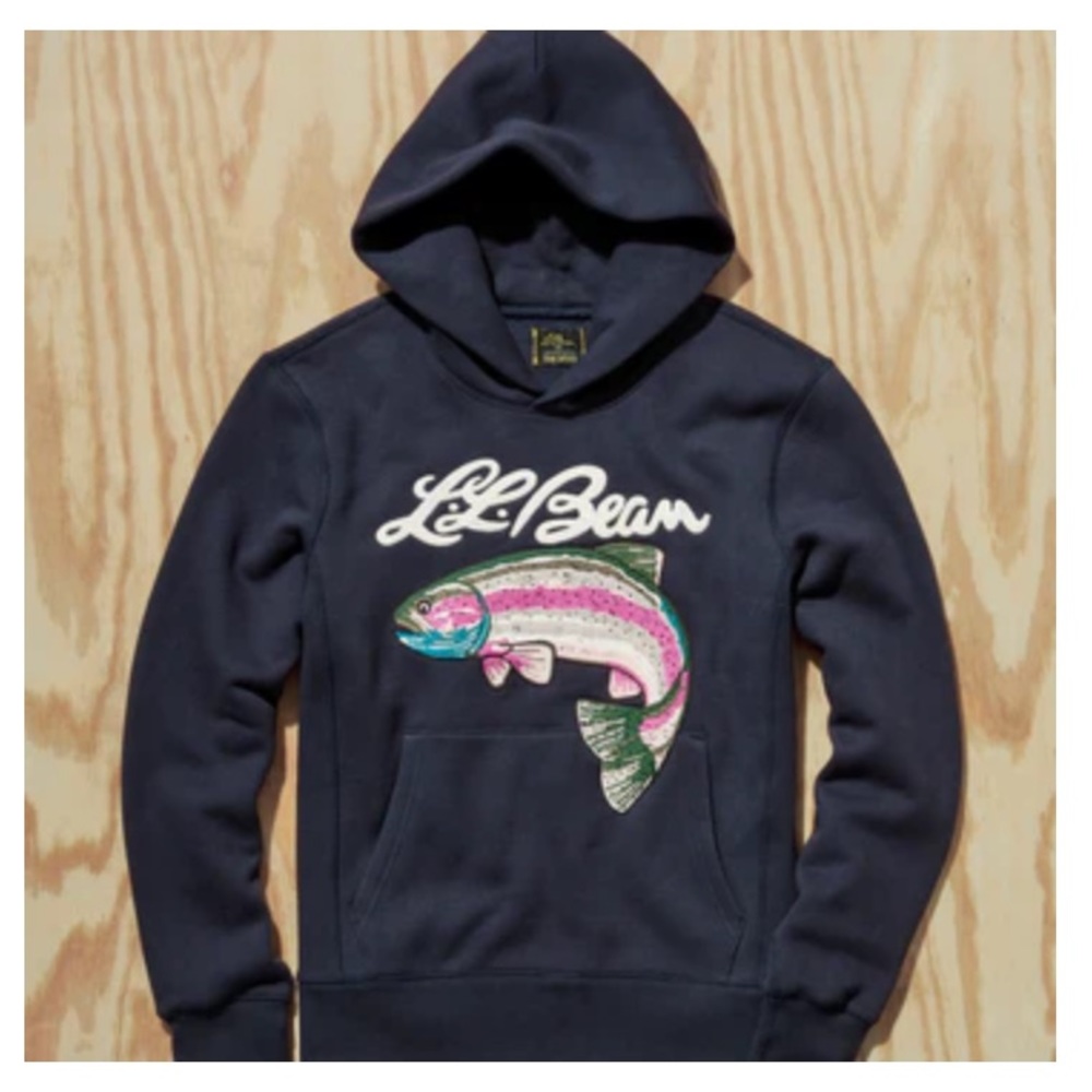 L.L.Bean x Todd Snyder Embroidered Sweatshirt Hoodie in Navy, size S.